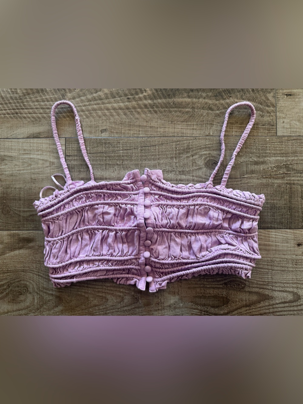 Urban Outfitters Pink Ruched Crop Top with Buttons